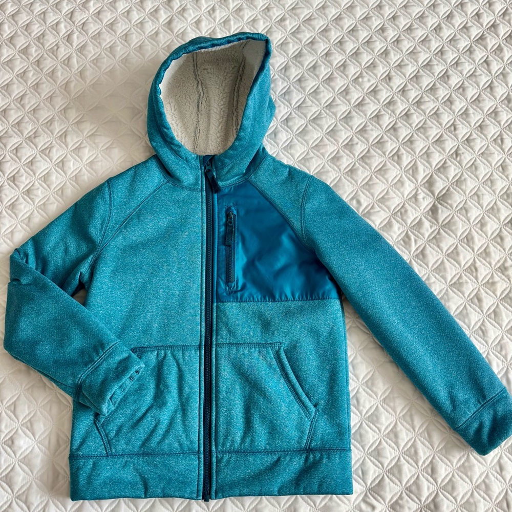 Lands' End Kids Full Zip Sherpa Fleece Lined Hooded Jacket Size M 8